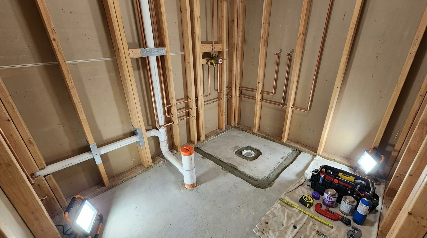 Bathroom rough-in plumbing during remodel by Johns Plumbing LLC in Park City