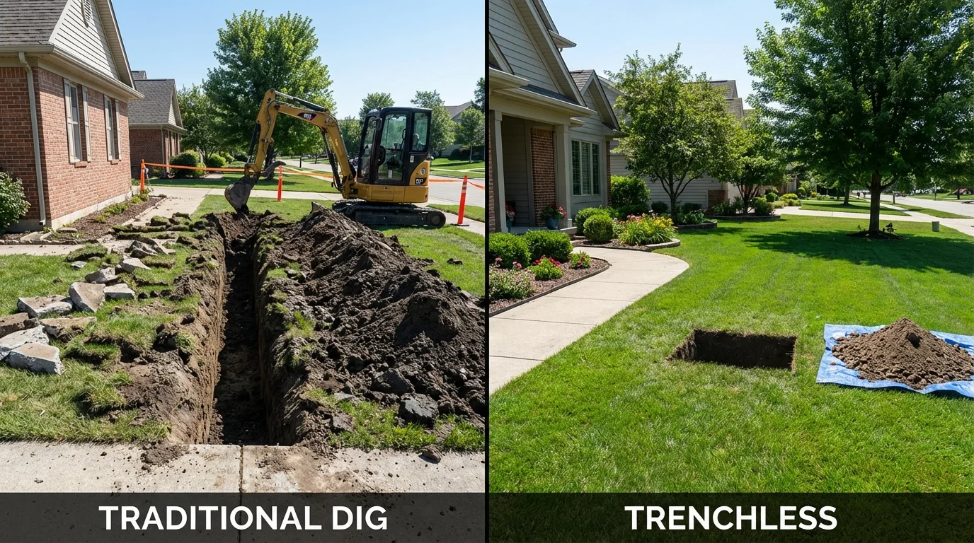 Trenchless sewer repair with minimal yard damage versus traditional excavation in Park City, UT